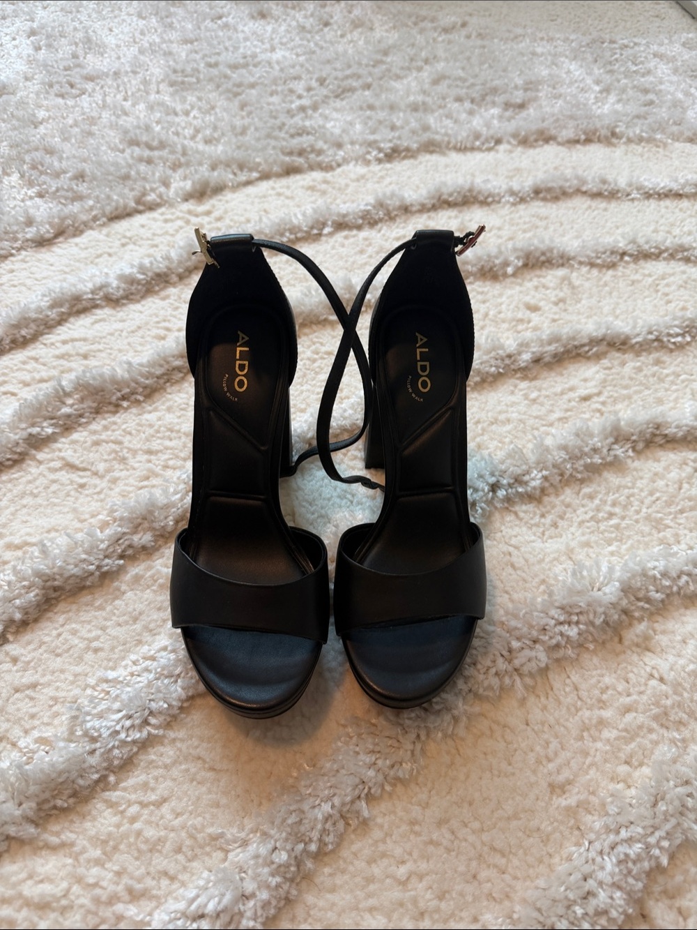 Aldo Black Open-Toe Strappy Block Heel Sandals